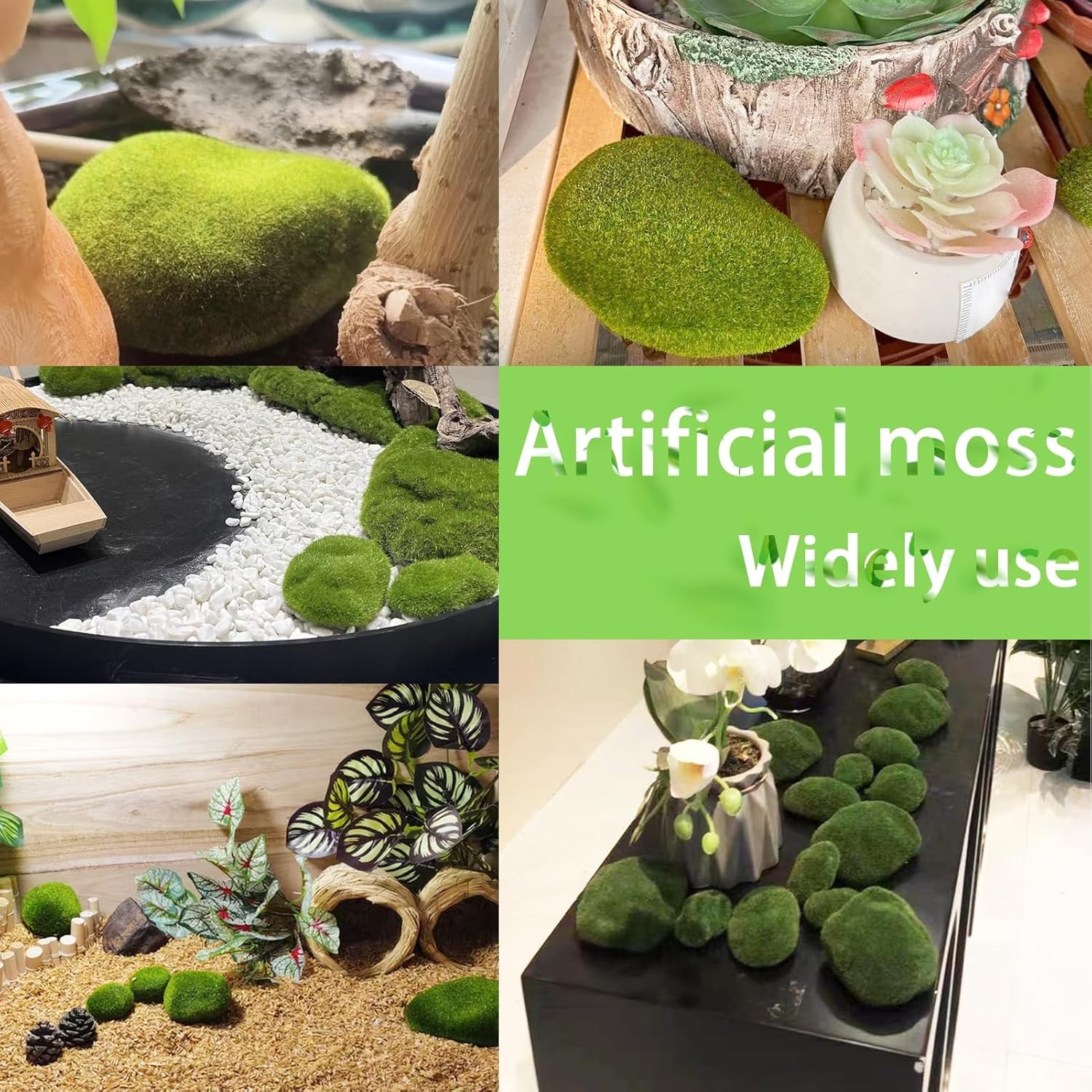 Green Moss Decor 30 Pcs, Artificial Moss Rocks Decorative, 3 Sizes Moss Balls