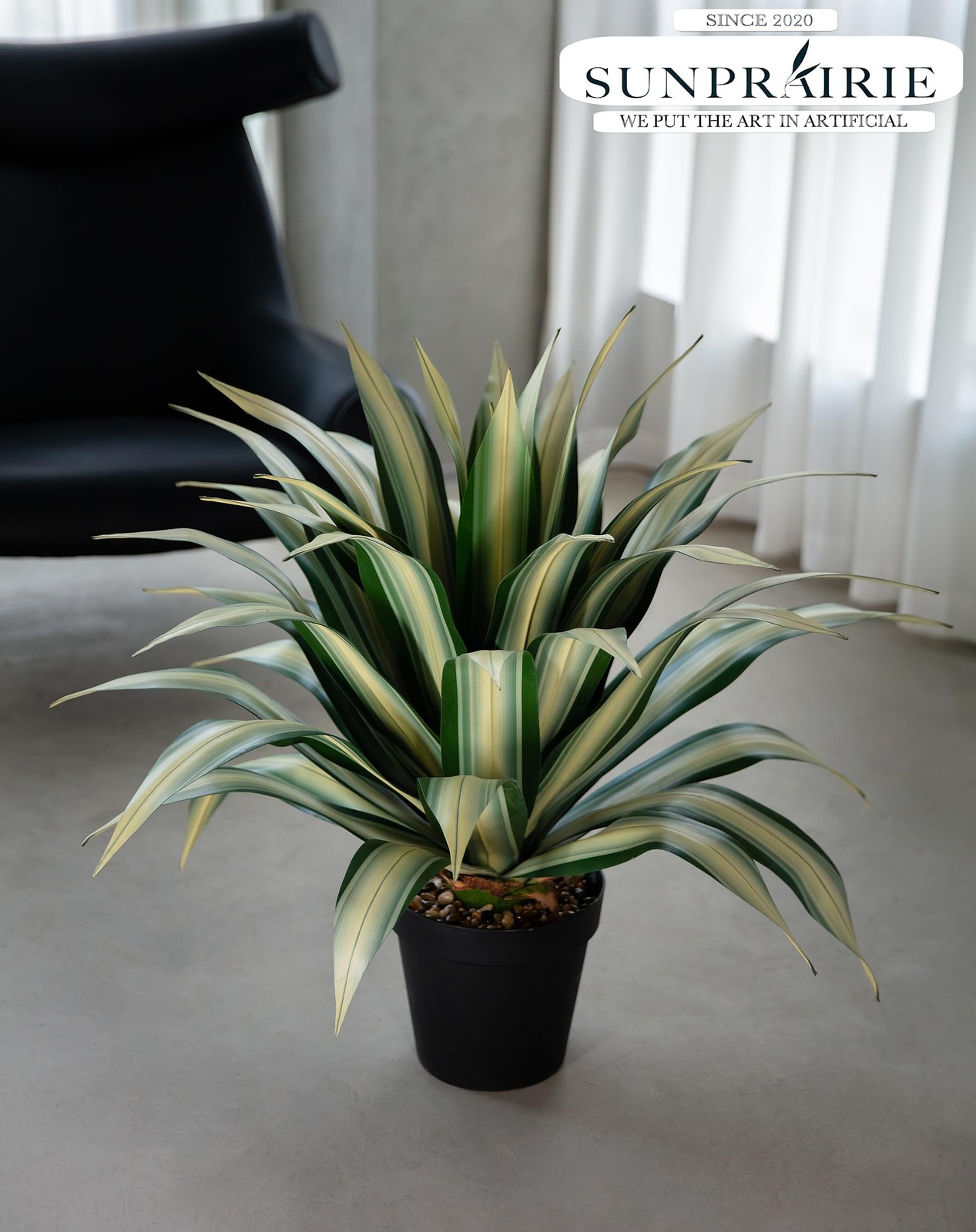 SUNPRAIRIE Life-Like Extra Large 34 Inch Tall Artificial Agave Plant. Cream L…