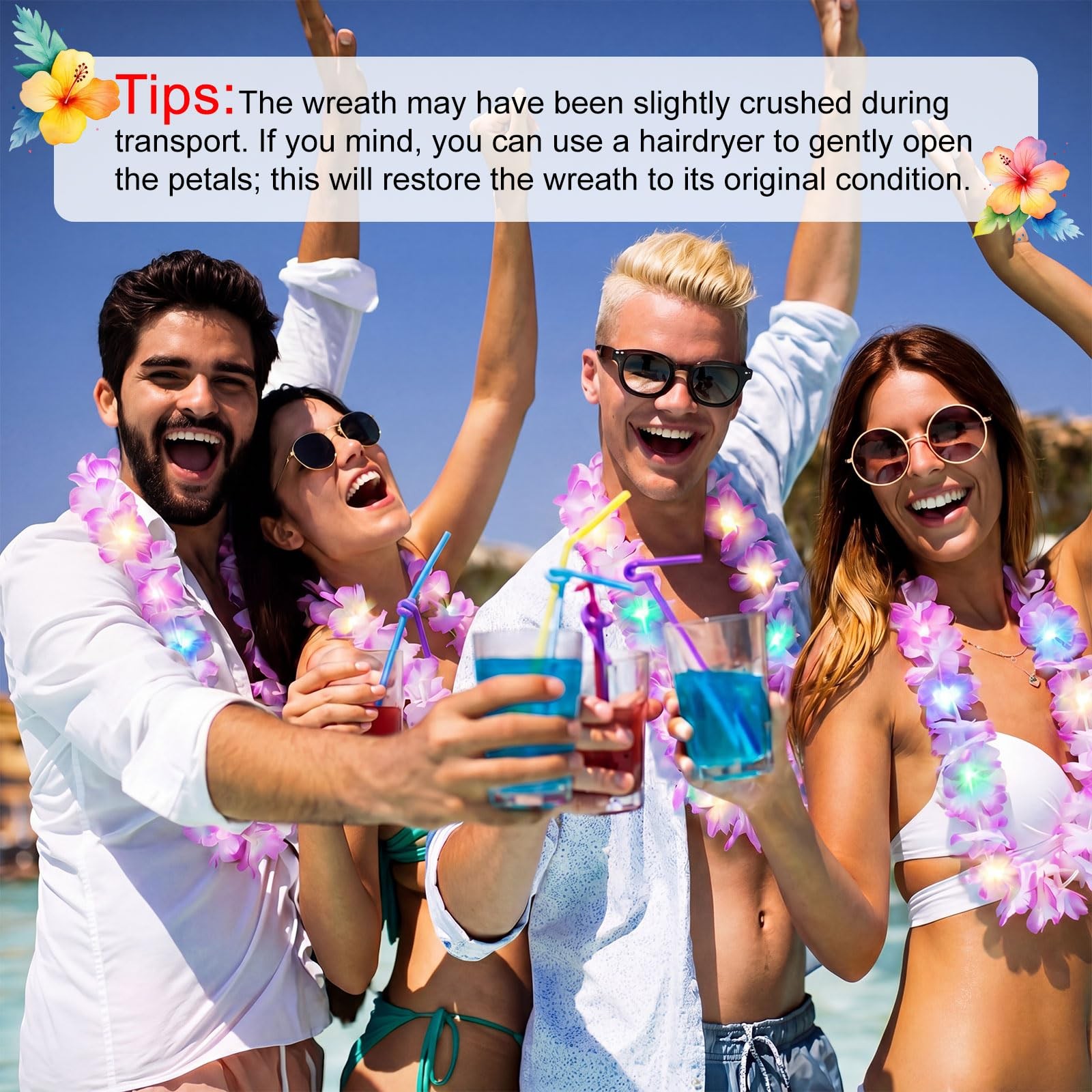 12 Pcs Hawaiian Leis Light up Flower Leis Necklace with Lights for Adults Mas…