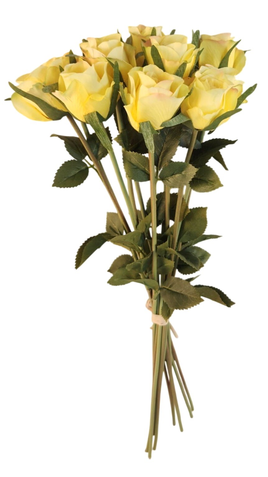 Yellow Artificial Roses 12 Stems Faux Silk Rose Bouquet Small Roses Wedding Flow