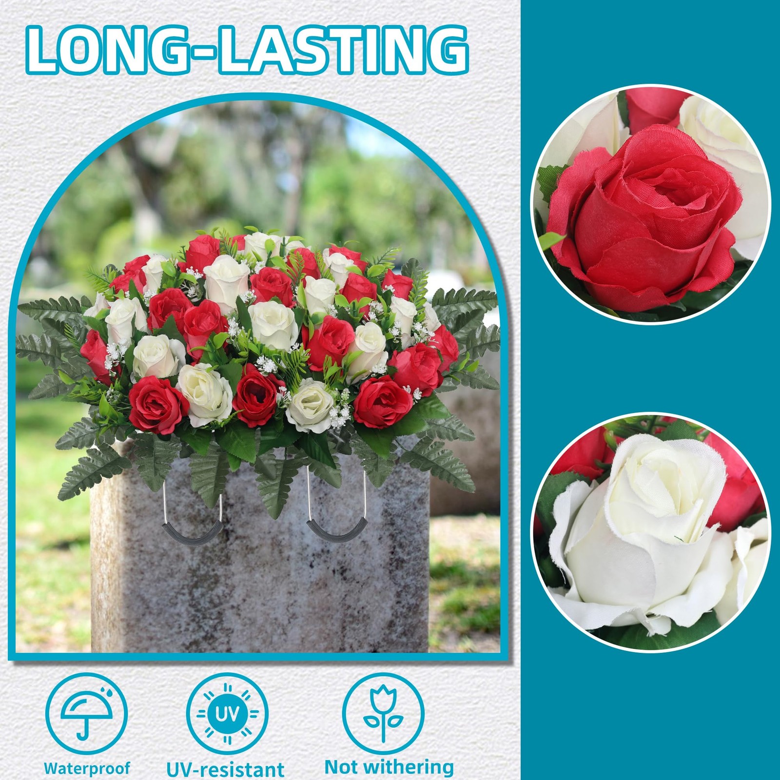 Artificial Cemetery Flowers Saddle – Grave Decoration Headstone Flower Rose O