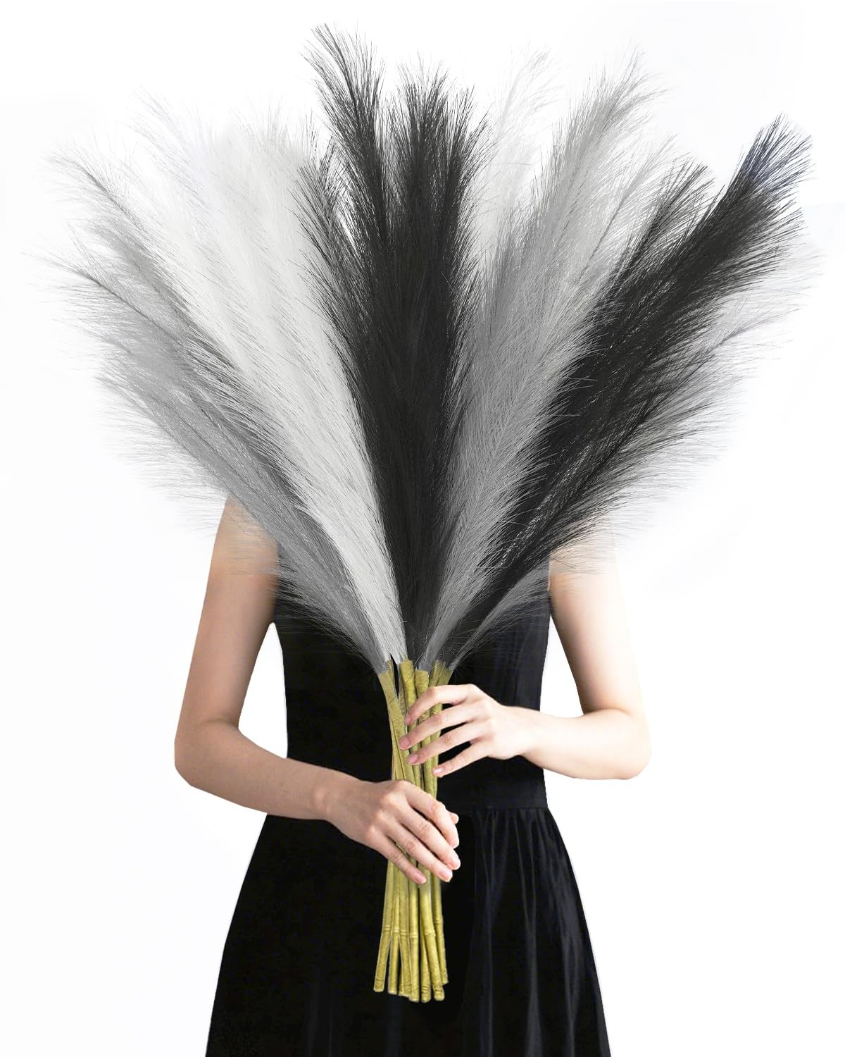 8 Pcs Black Faux Pampas Grass Decor 35“ Fluffy Tall Artificial Colored Pampas…