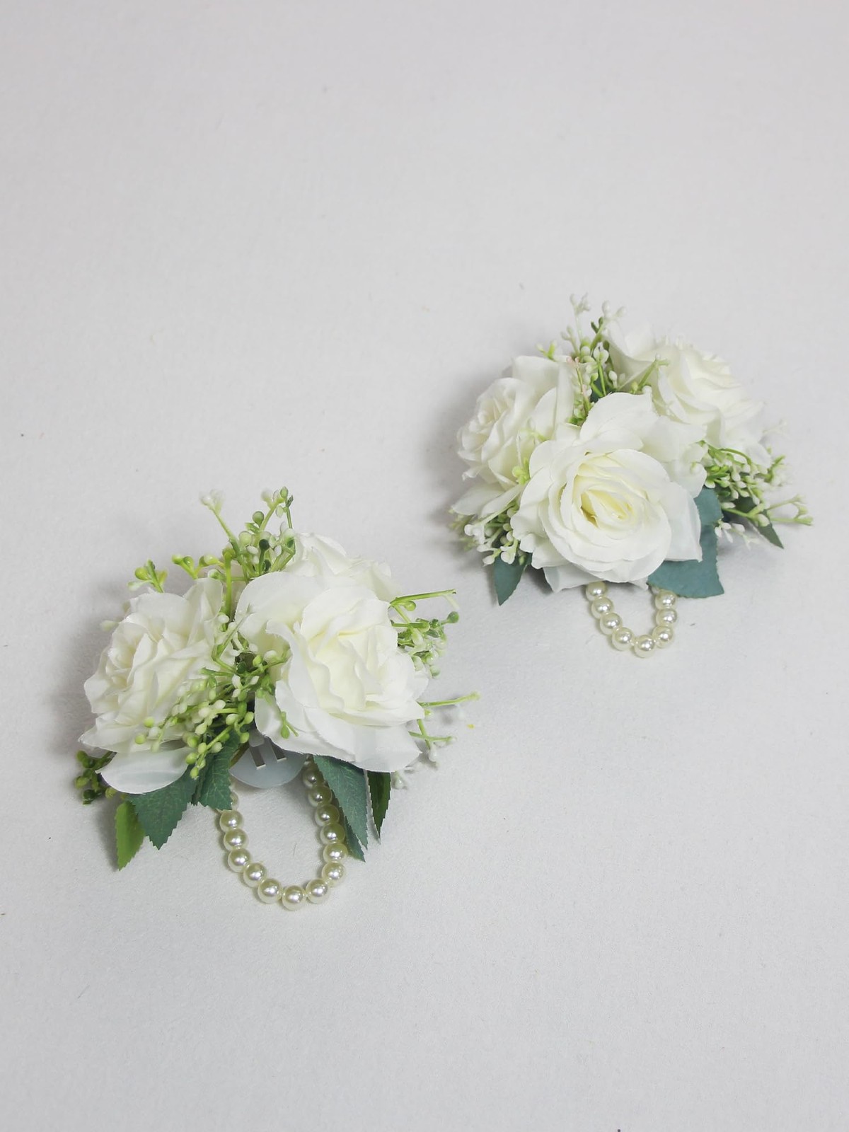 2 PCS White Rose Wrist Corsage For Wedding Prom Homecoming Bridal Flower