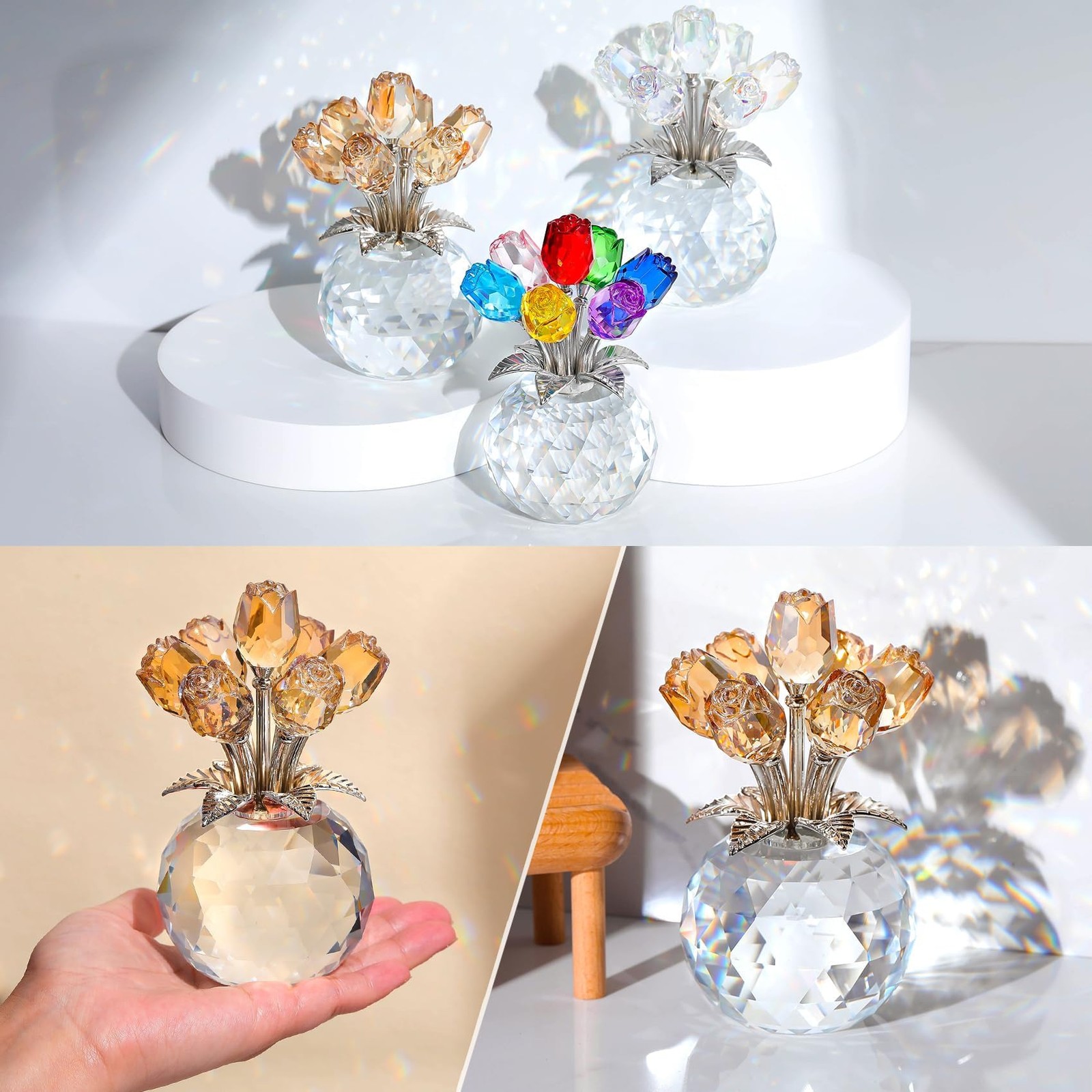 Ornalrist Crystal Gold Roses Figurine, Glass Roses Bouquet Collectible Decor …