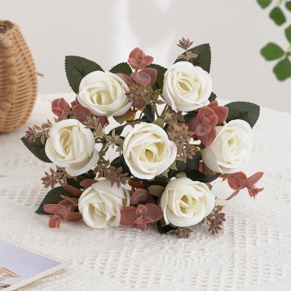 Silk Rose Bouquet Artificial European Style for Bedroom Living Room Decor