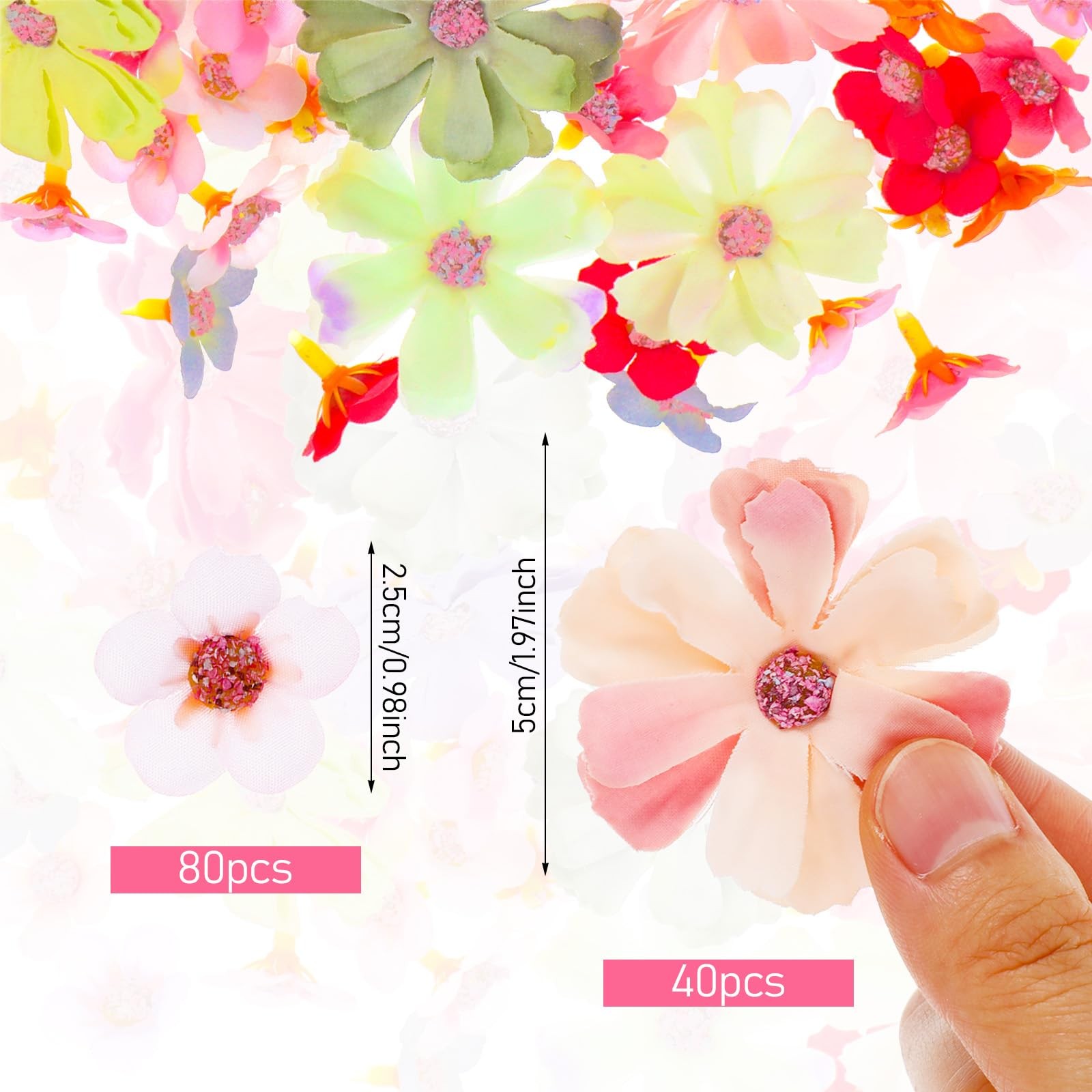 120Pcs Small Artificial Flowers for Crafts, Mini Fake Wildflowers Heads Fabri…