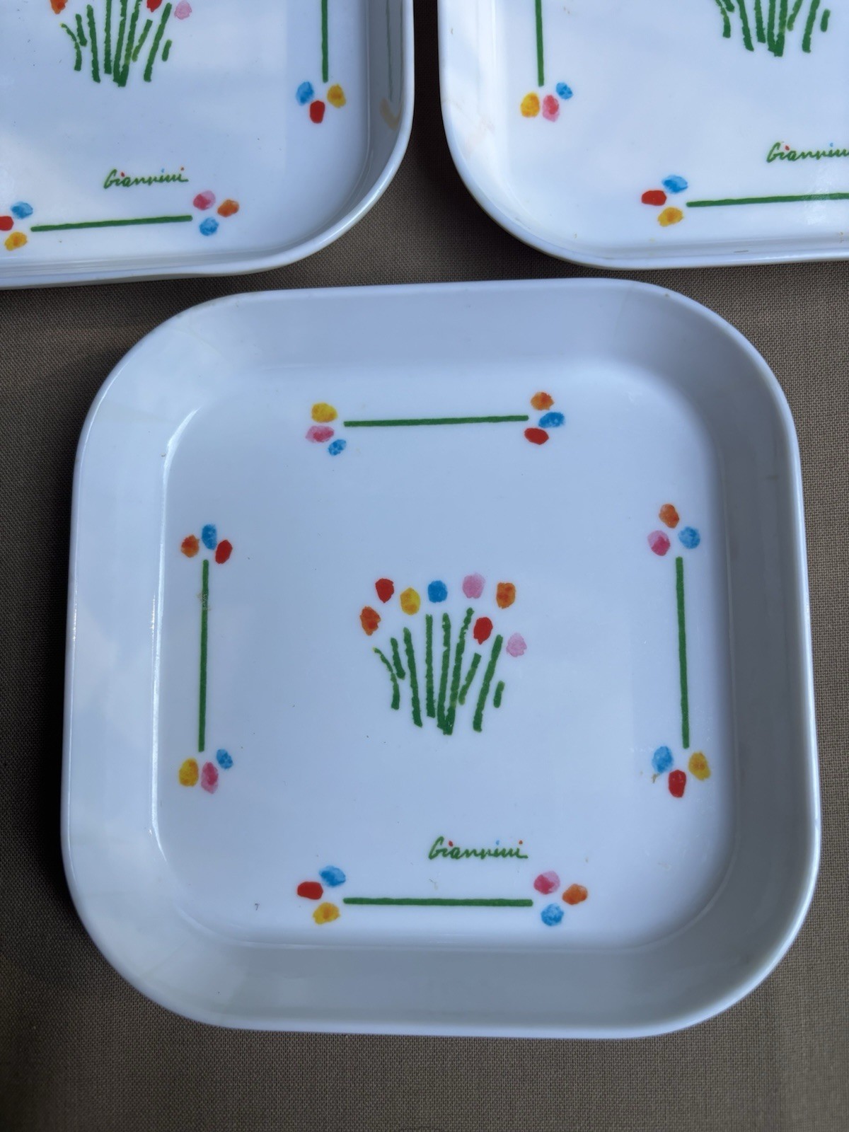 3 Vintage Melamine Trinket Dishes Floral 5×5 Italy Signed Giannini Design Import