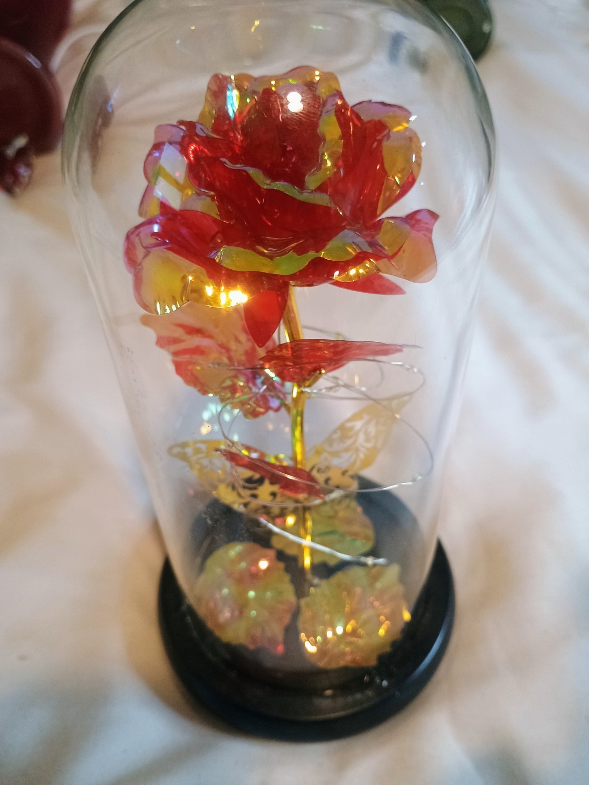 Lighted Rose in Glass Dome LED Eternal Flower Decor