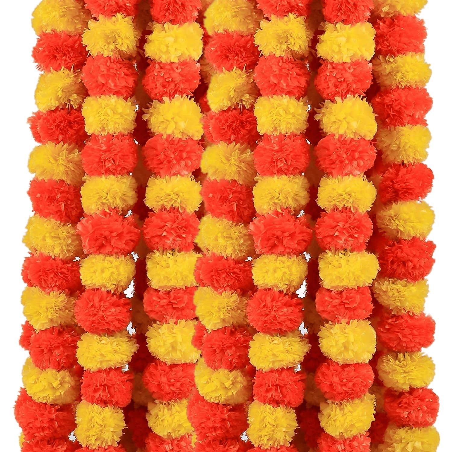Artificial Marigold Garland for Decoration – 5 Pcs Artificial Genda Phool Str…