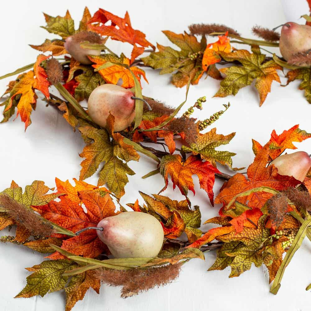 6 foot long Artificial Autumn Maple Leaf and Pear Garland