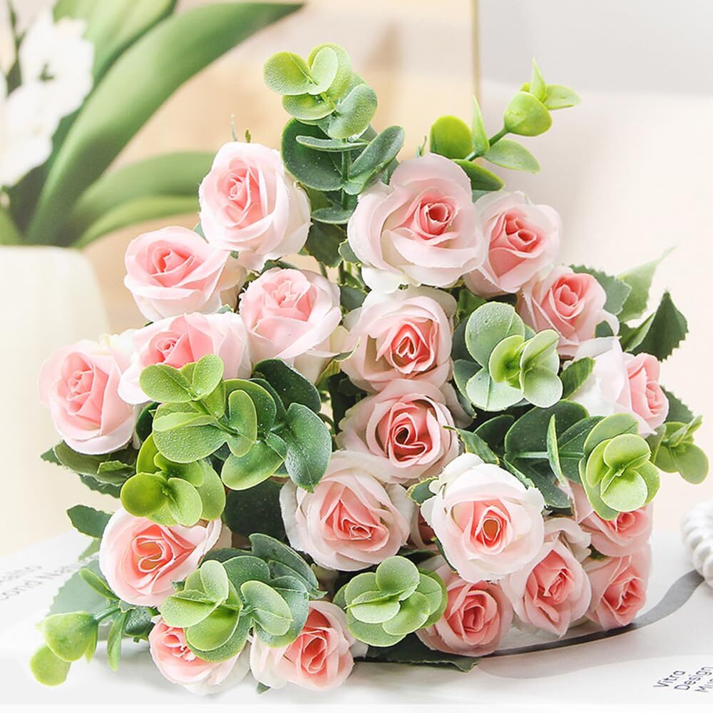 5 PCS Pink Real Touch Artificial Rose Flowers Fake Bouquet Wedding Decoration