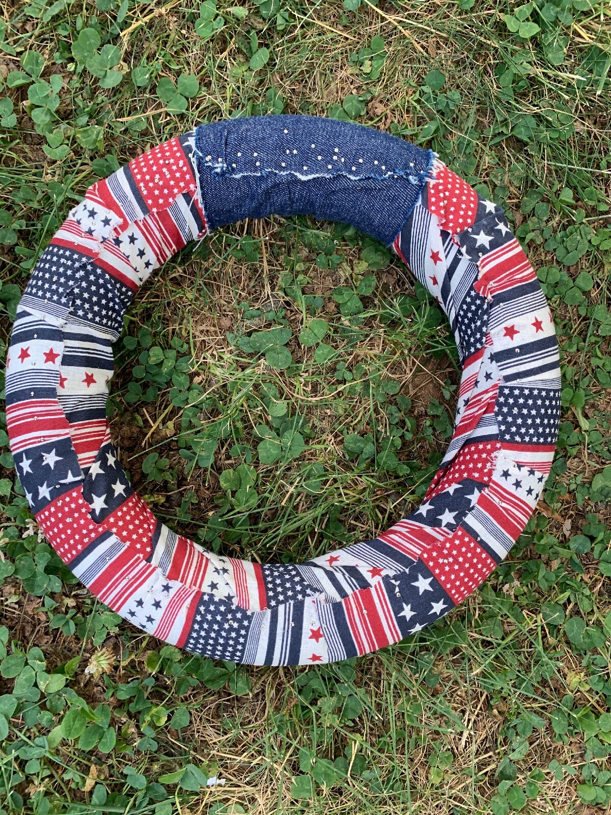 Vintage Handmade PATRIOTIC USA FLAG 4th of July Door Wall Wreath Art 10″❤️ sj17j