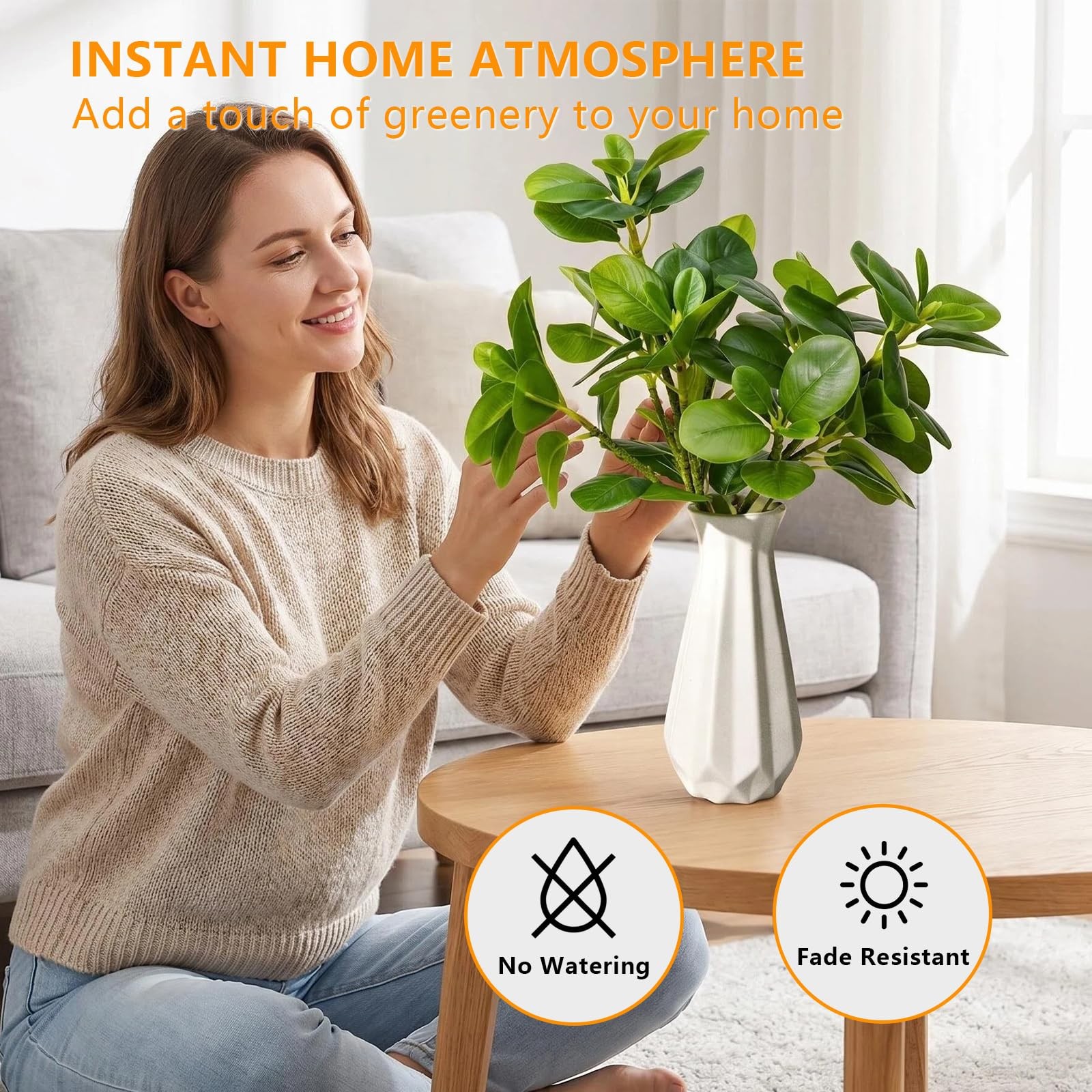 Small Fake Plants in White Vase for Indoor Home Decor