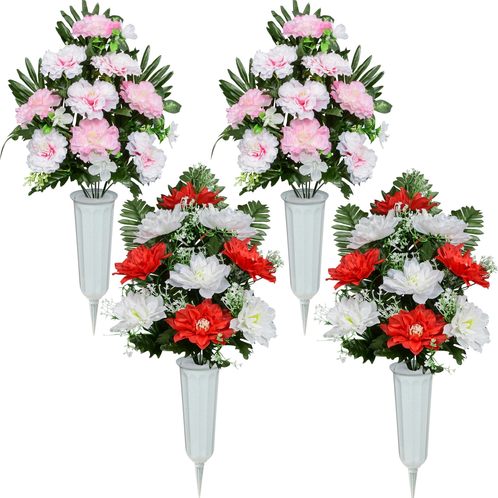 Artificial Cemetery Flowers, Spring Memorial Bouquet with Vase, Outdoor Grave…