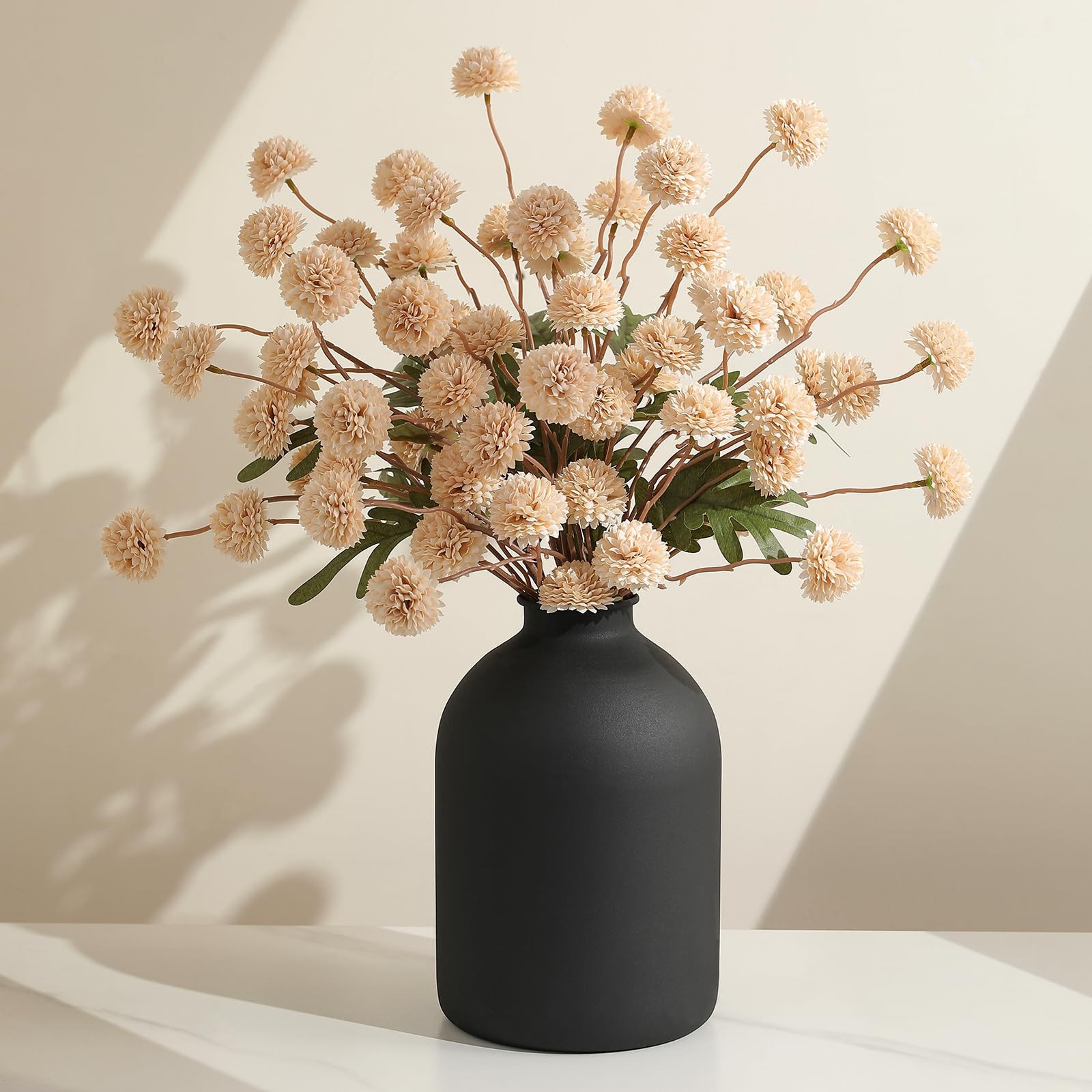 Artificial Pompon Mums Flowers, 12 Long Stems of Faux Kiku Mums, Fake Silk Fl…