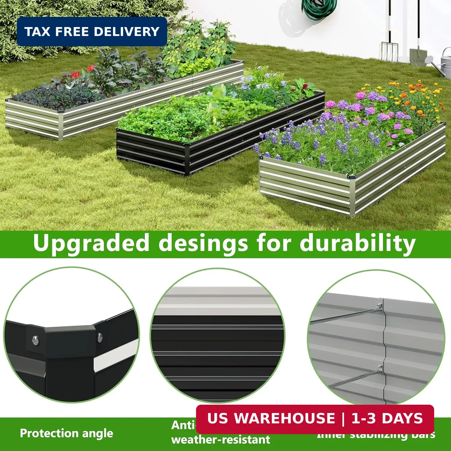 2PCS 9x3x1ft Galvanized Raised Garden Bed,Outdoor Planter Box Metal Patio Kit Pl