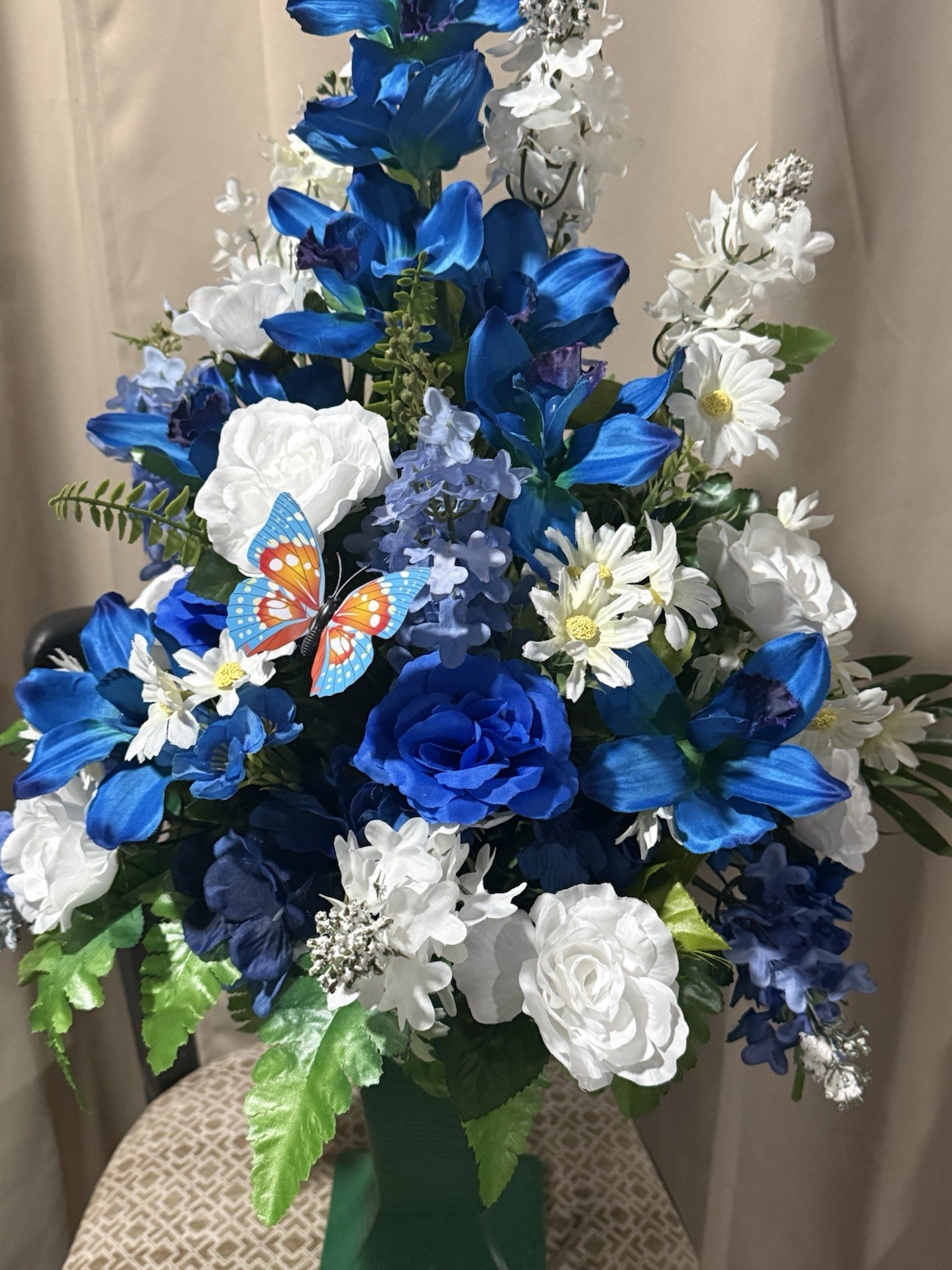 Cemetery Flowers Sympathy Grave Artificial Arrangement For Grave Blue Orchid