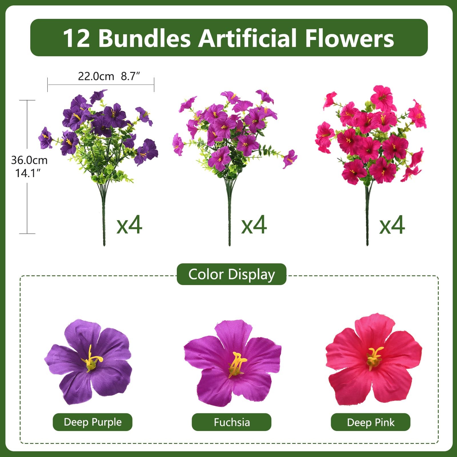 Artificial Flowers for Outdoors Fake Plants Spring Summer Decoration, 12 Bund…
