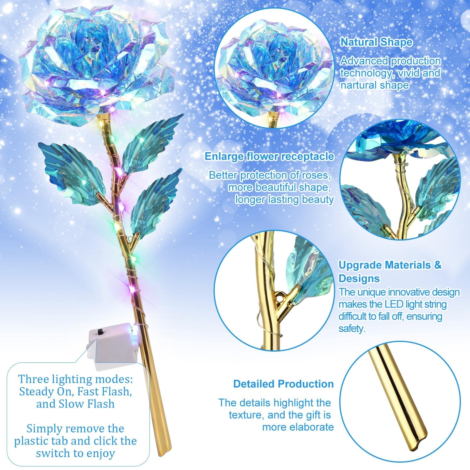 6 Pcs LED Galaxy Rose Flowers – Colorful Crystal Light-Up Gifts for Mom, Girlfri