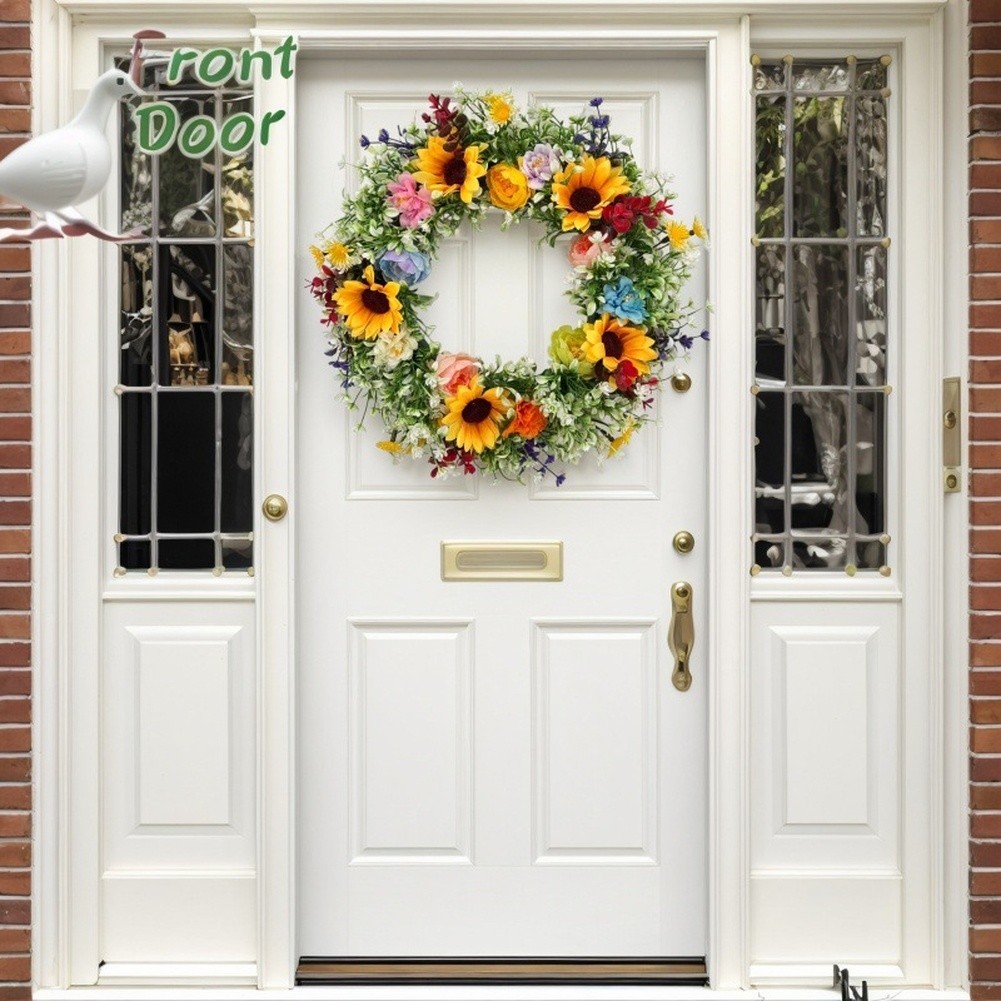 Yellow Plastic Flower Wreath 35cm x 35cm Lightweight Wall Hanging Item