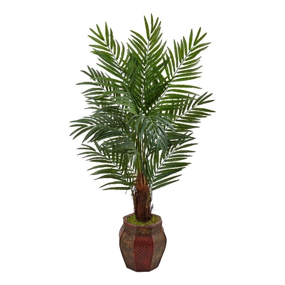 Nearly Natural 5ft Areca Palm Artificial Tree in Weave Planter in Green