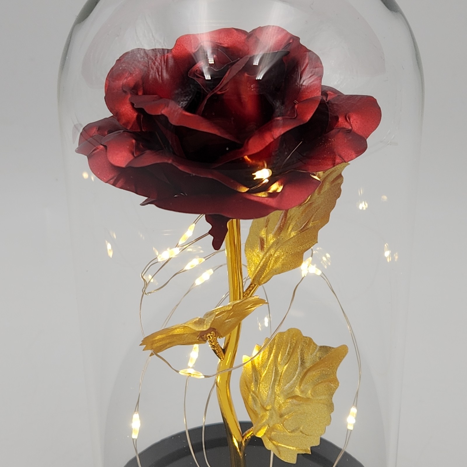 Rose In Glass Dome LED Night Light Flower Anniversaries Holidays