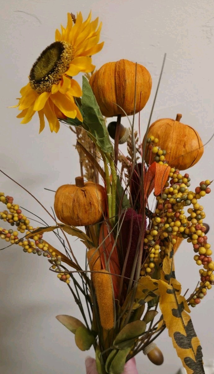 Fall Autumn Artificial Flowers Pumpkins Feathers Catails Berries Sunflower Acorn
