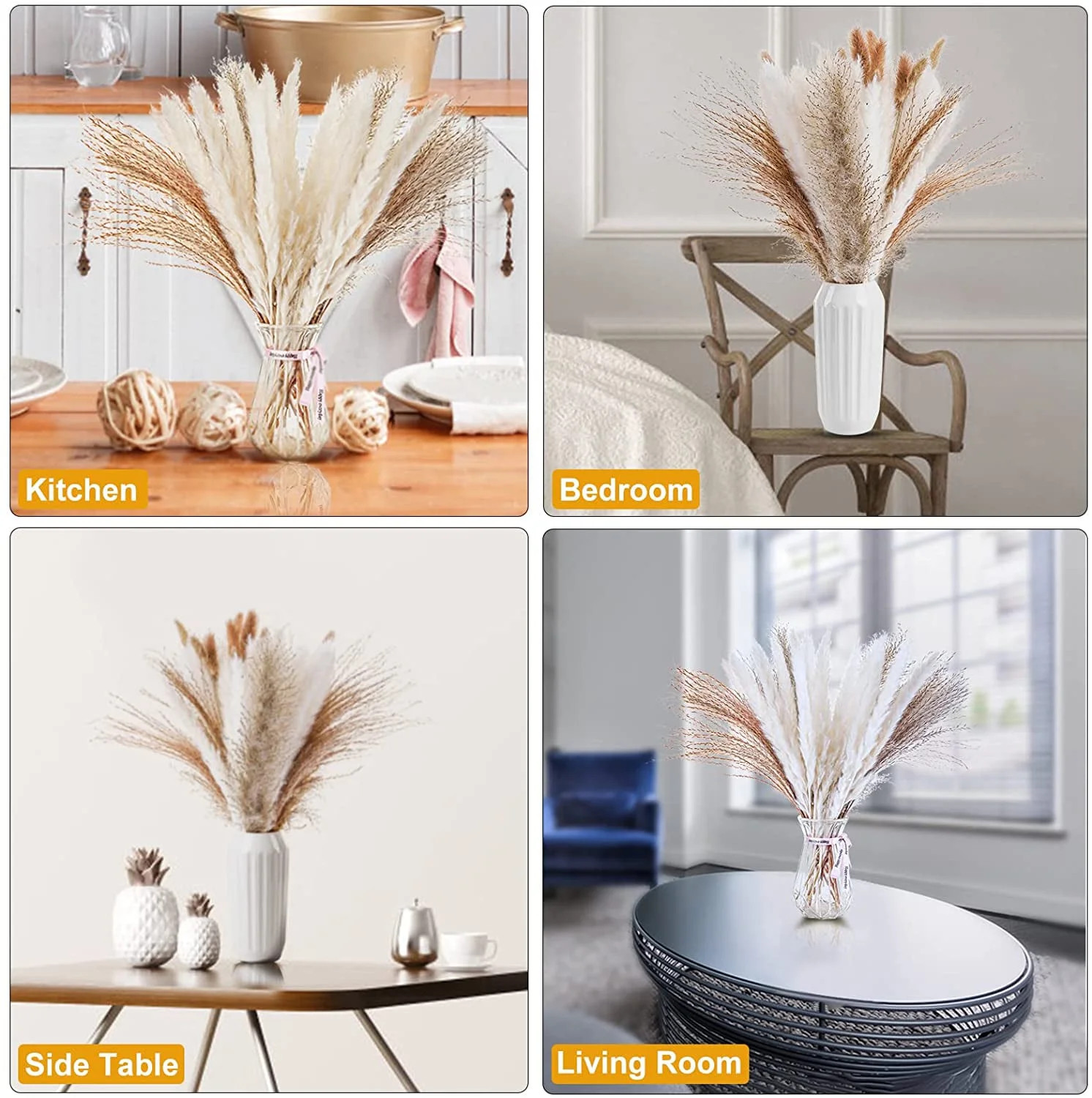 Sanmadrola 80 Pcs Natural Dried Pampas Grass Boho Home Decor Dried Reed Flowers