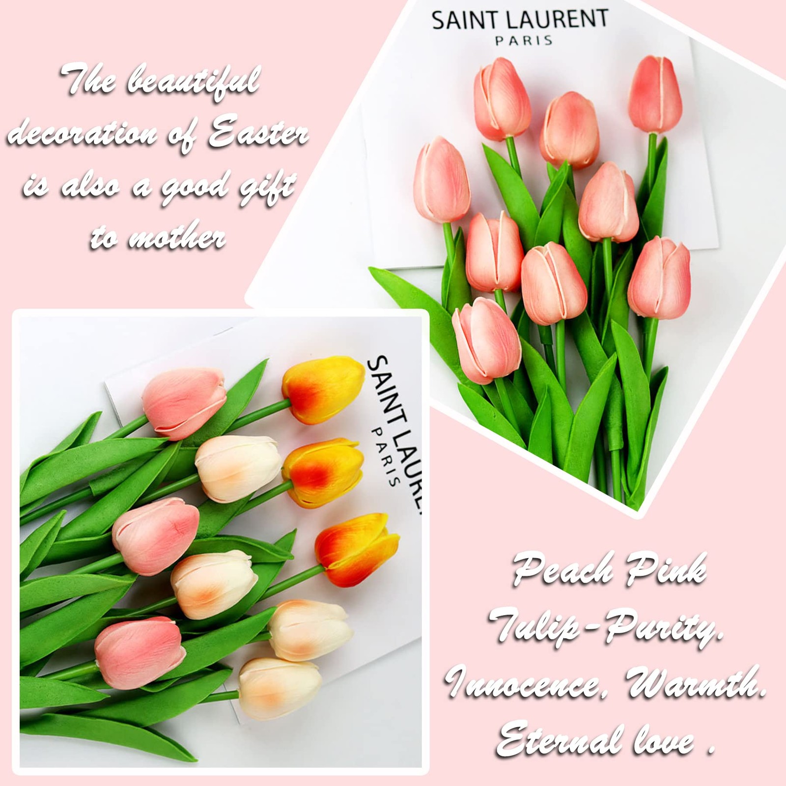 Artificial Flowers 14″ Tall Real Touch Tulips – Home Decor, Wedding Bouquet