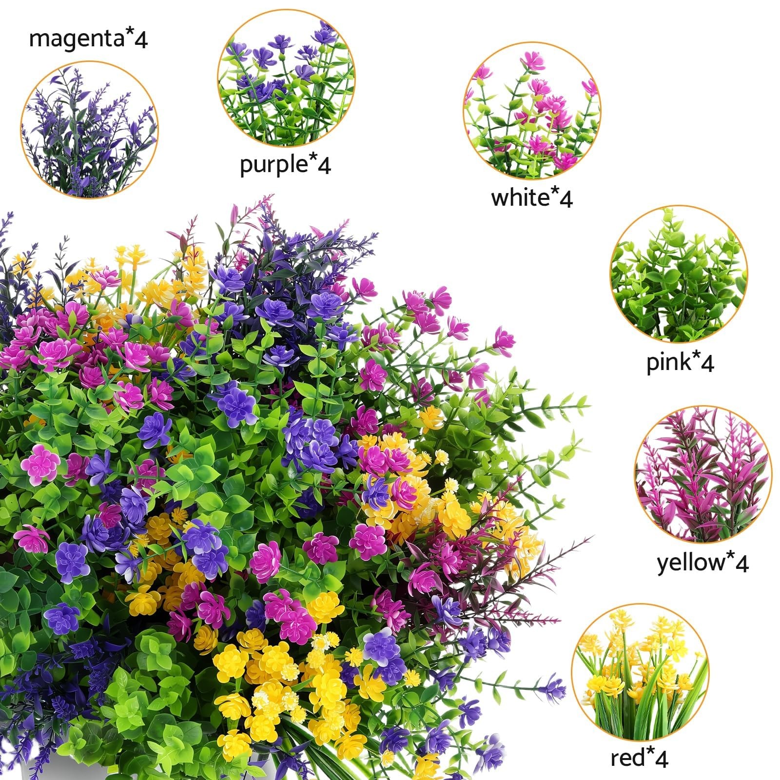 24PCS Artificial Flowers Outdoor, 6 Styles Mixed Fake Flowers for Spring Deco…