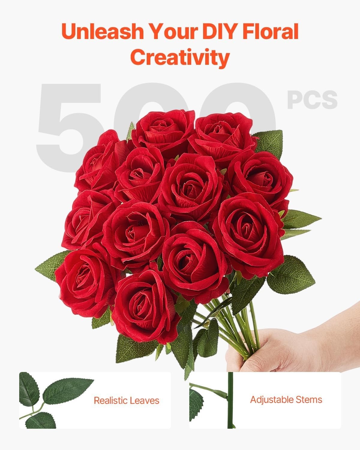 500 Pcs Red Foam Roses – Realistic Fake Flowers for Weddings & Decor3