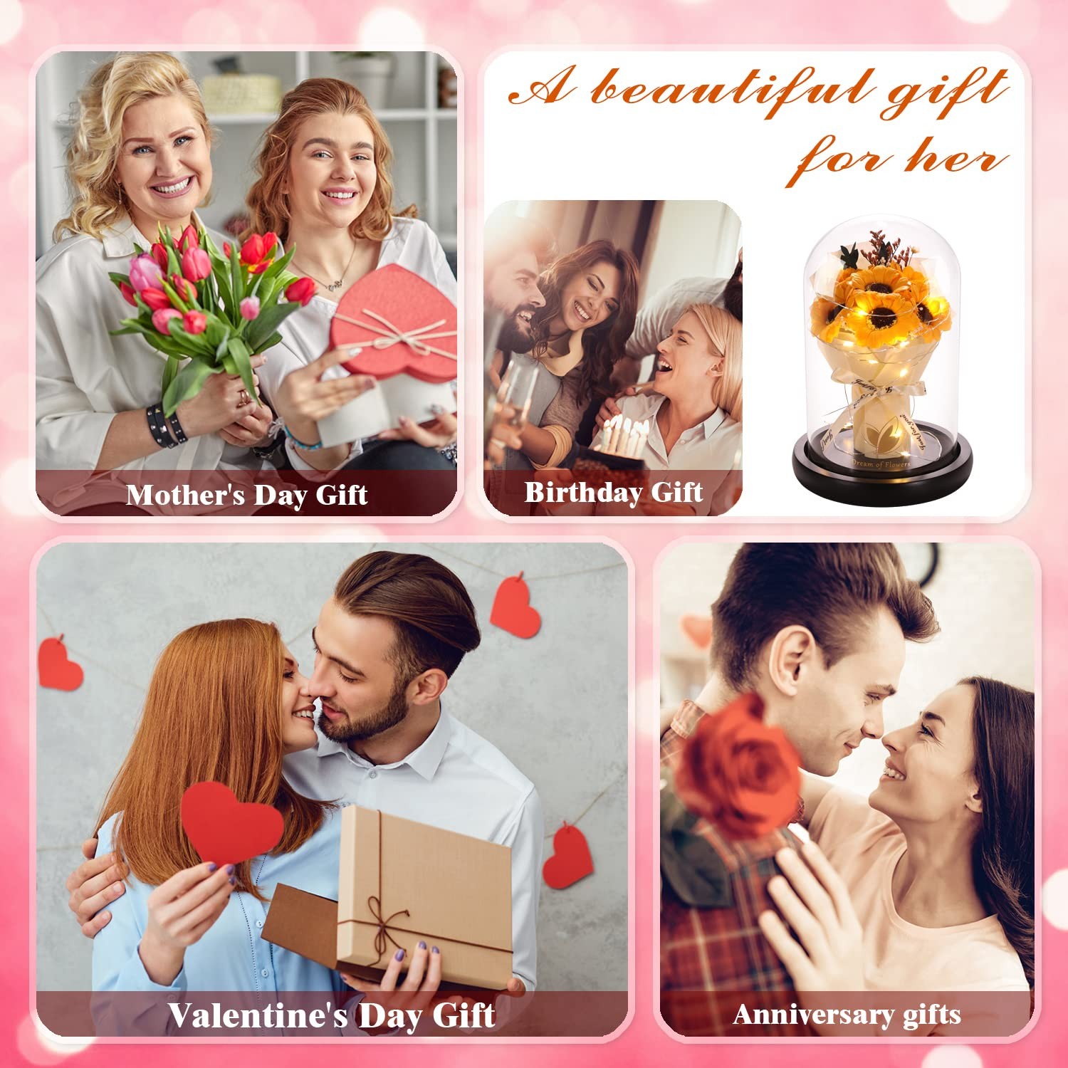 Valentines Day Gifts, Sunflower Gift for Mom-Preserved Artificial Rose Flower…