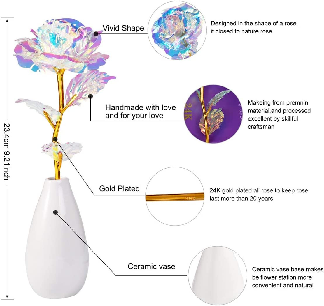 Artificial Rose Flower With Ceramic Vase Gift For Her Mom Wife Girlfriend