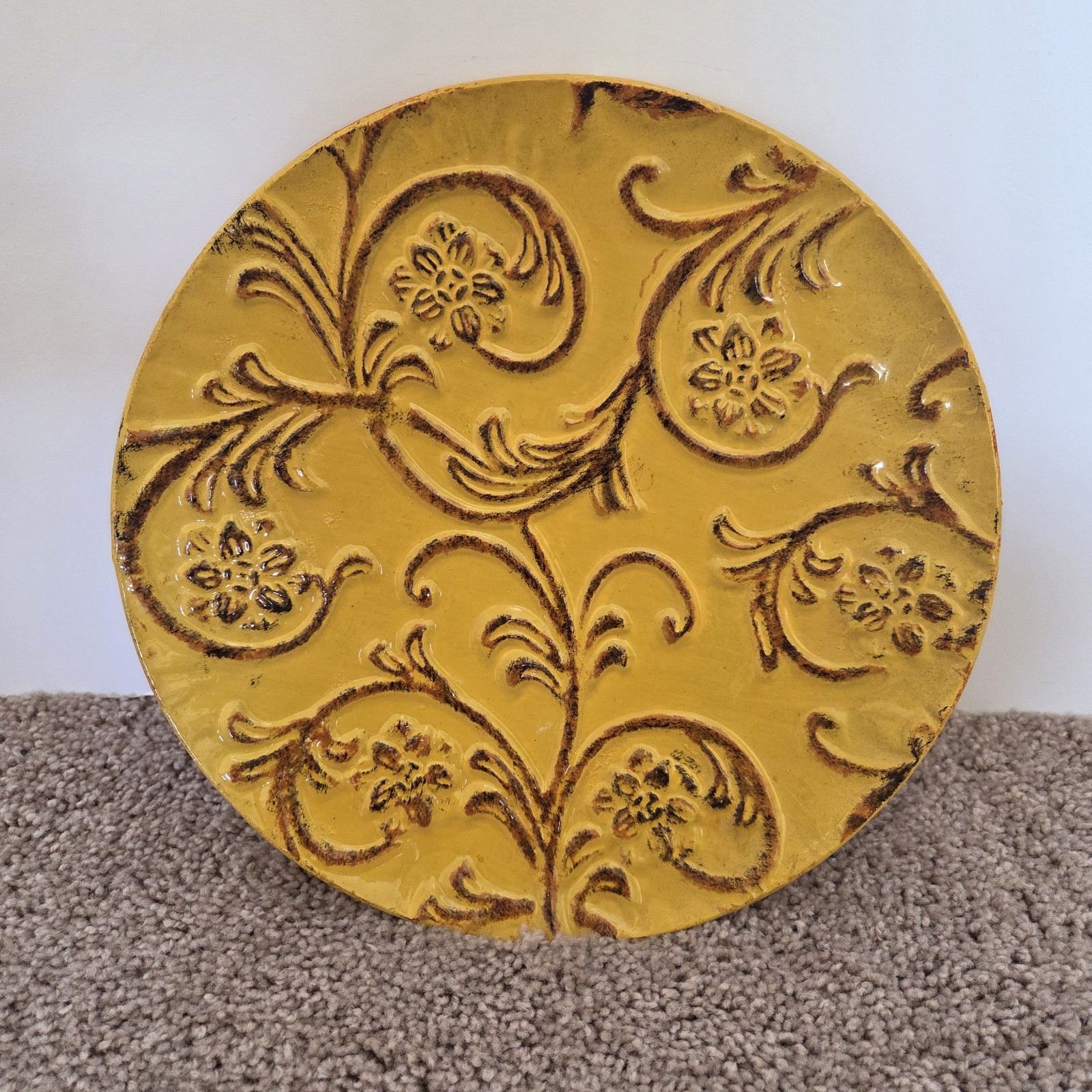 Decorative Metal Wall Plate 11.5″ Embossed Floral Hanging Accent Home Decor