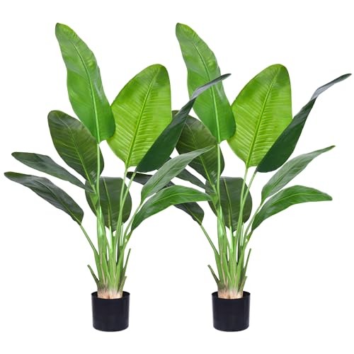Artificial Bird of Paradise Plant, Fake Tree with Realistic 4 ft 2 Packs
