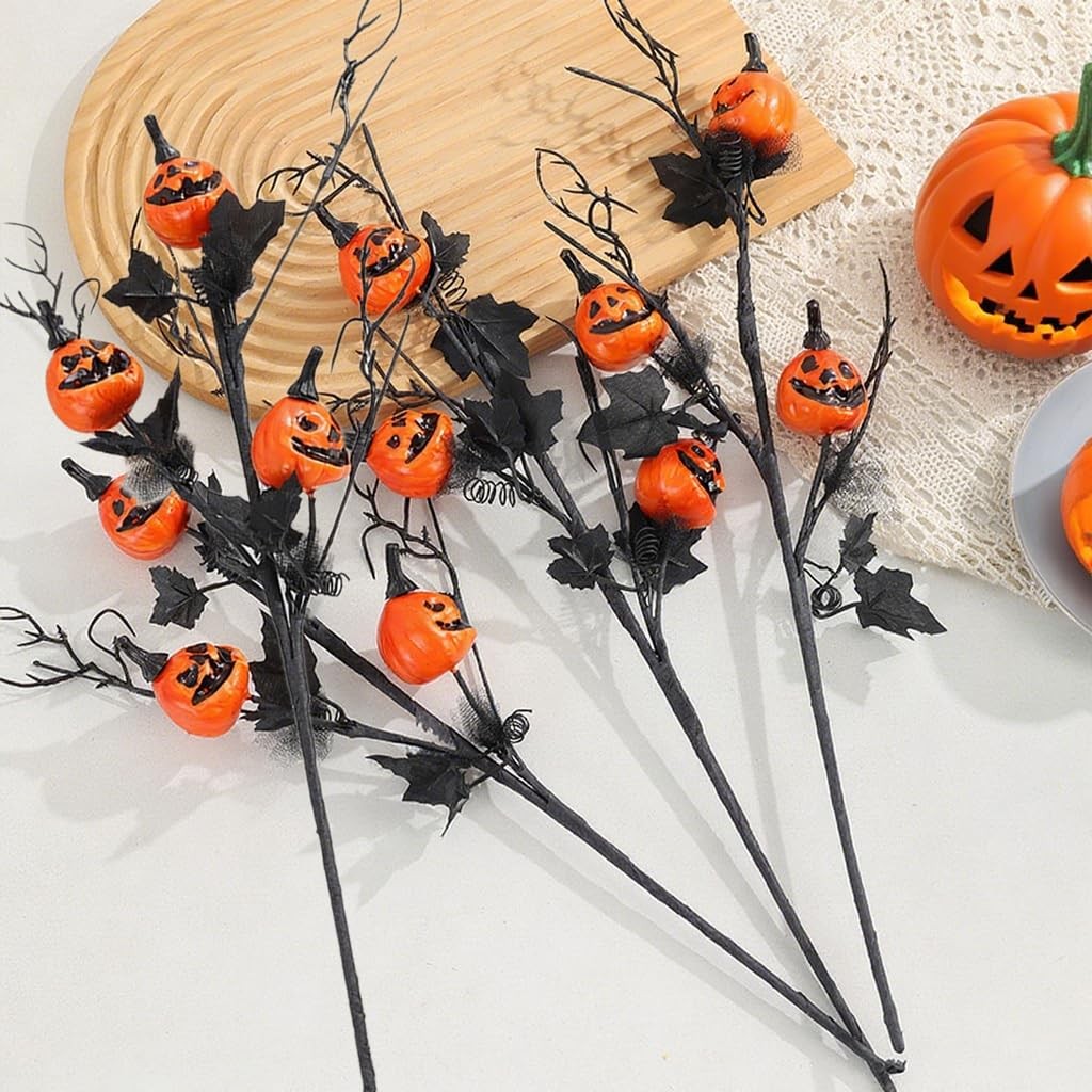 Halloween Decorations, Artificial Pumpkin Black Maple Leaf Floral Stems
