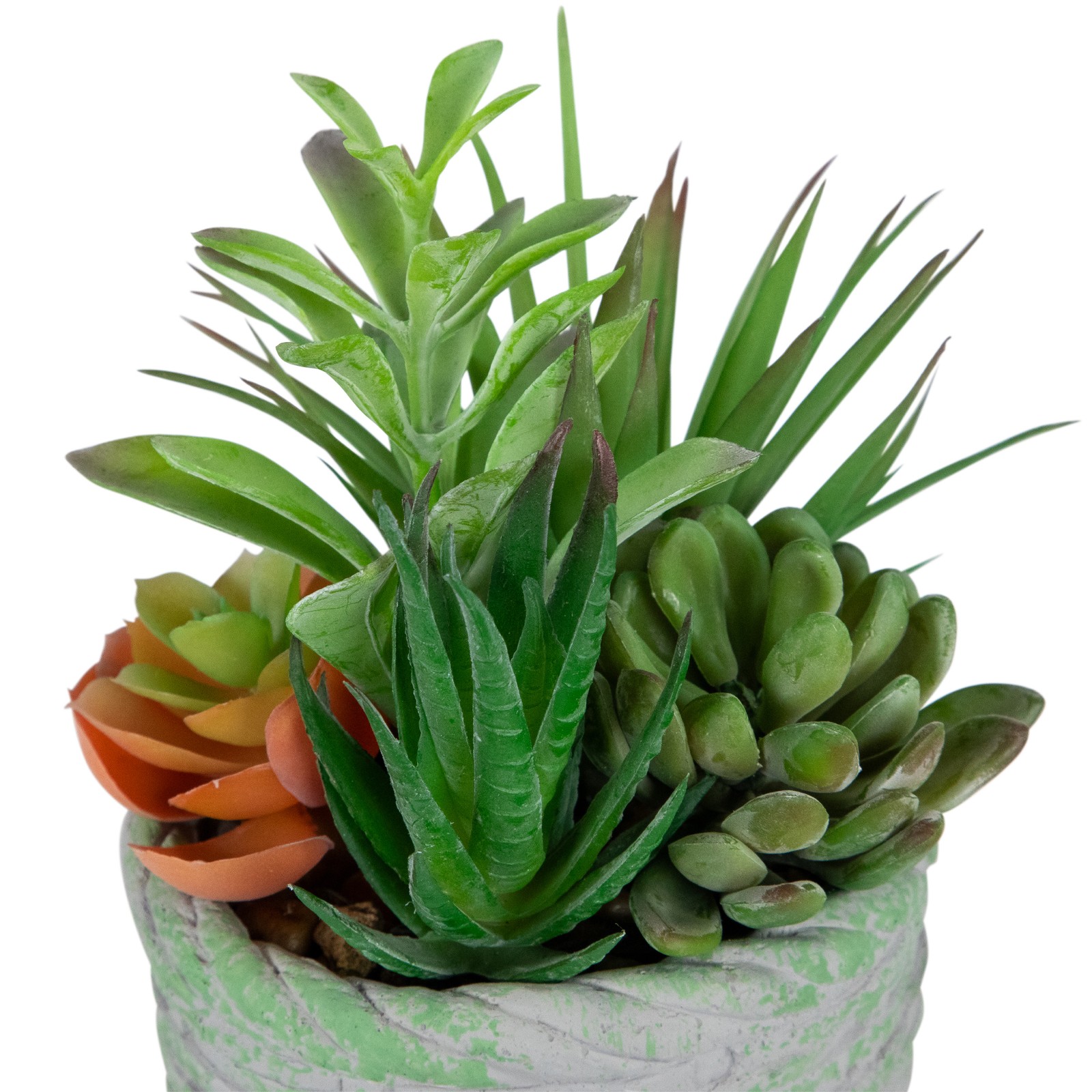8.5″ Artificial Mixed Succulent Plant Arrangement Brown Green Basket Weave Pot