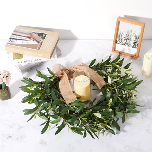 20.87 Inch Artificial Olive Wreaths for Front Door, Real Touch Green Leaf 2pcs