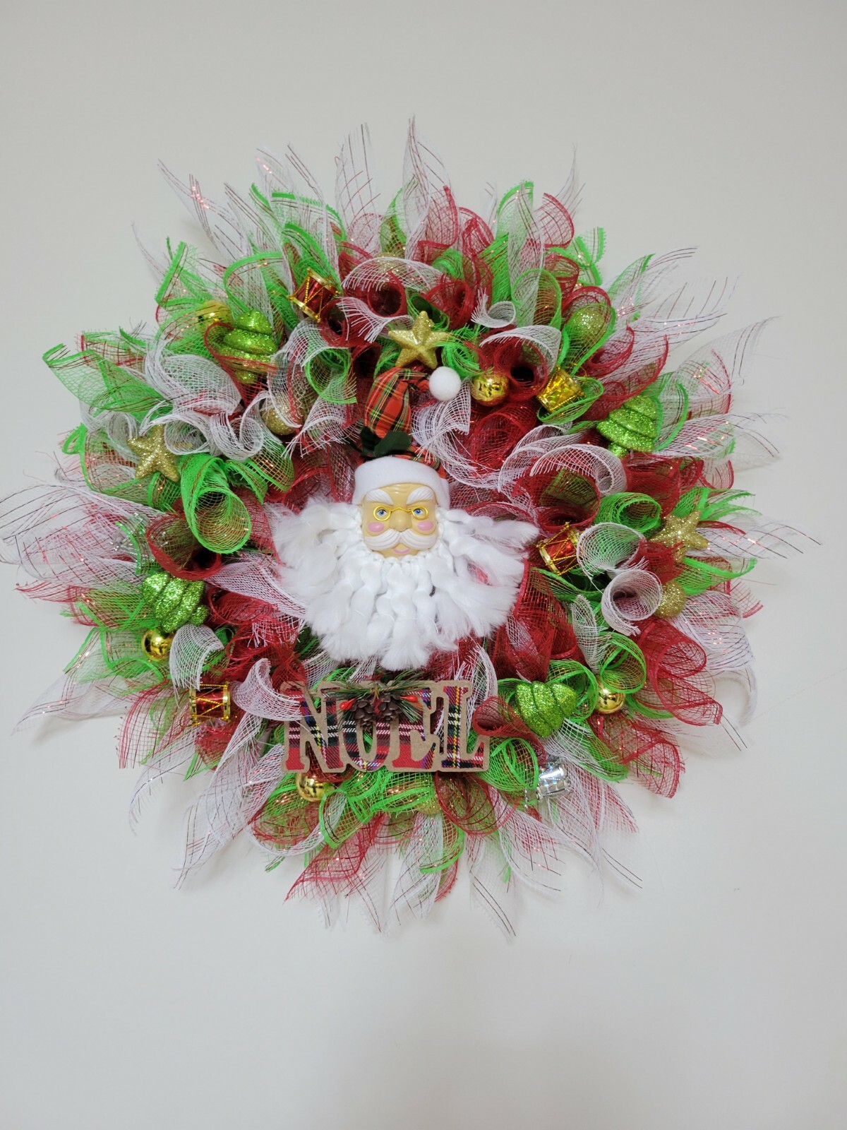 NOEL Christmas Mesh Front Door Wreath Wall Decoration White RED green Santa