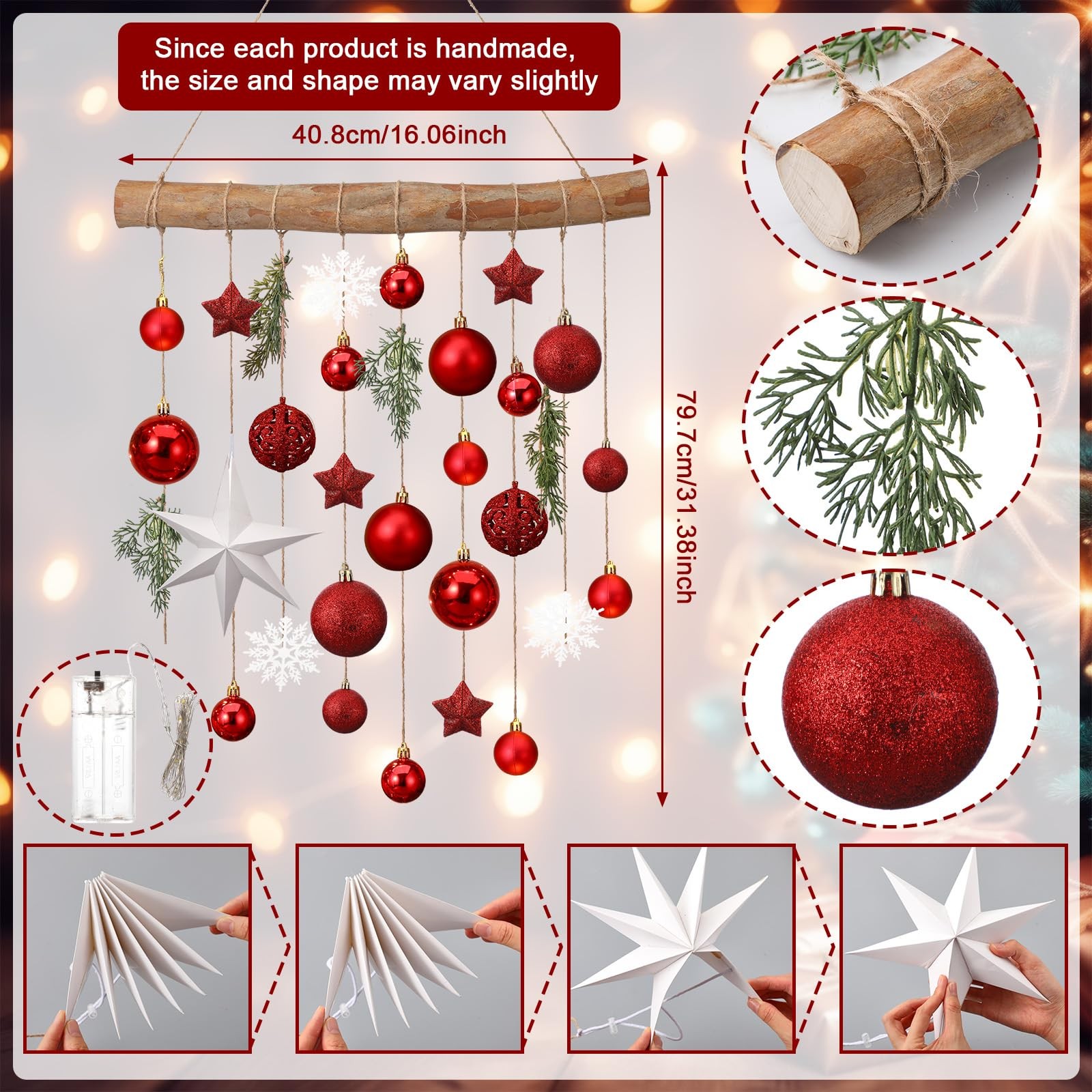 Christmas Wall Hanging Decor with Light Wooden Branch Christmas Door Hanging …