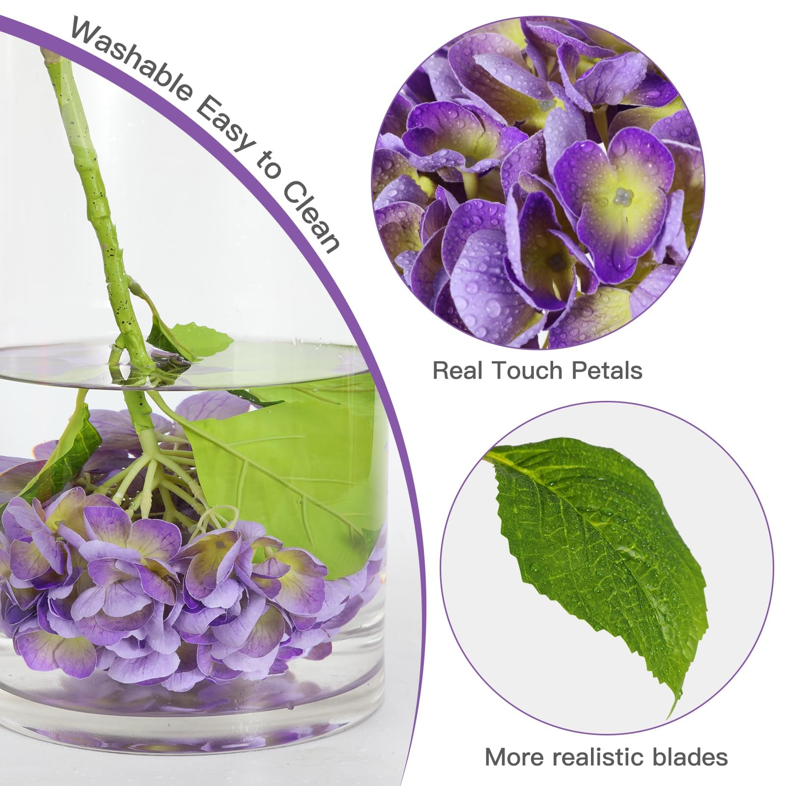 4Pcs Purple Hydrangea Artificial Flowers, 22.5In Latex Faux Real Touch Large …