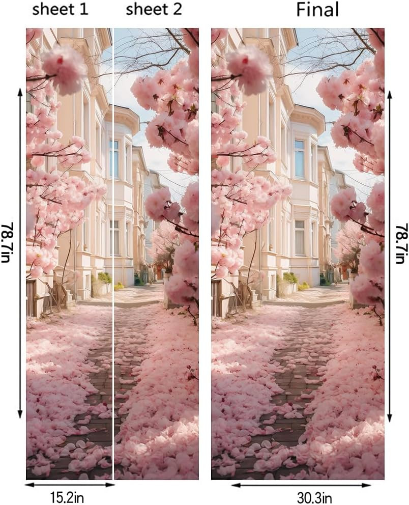 Pink Cherry Flower Blossom Pathway Landscape Peel and Stick Door Stickers Vinyl