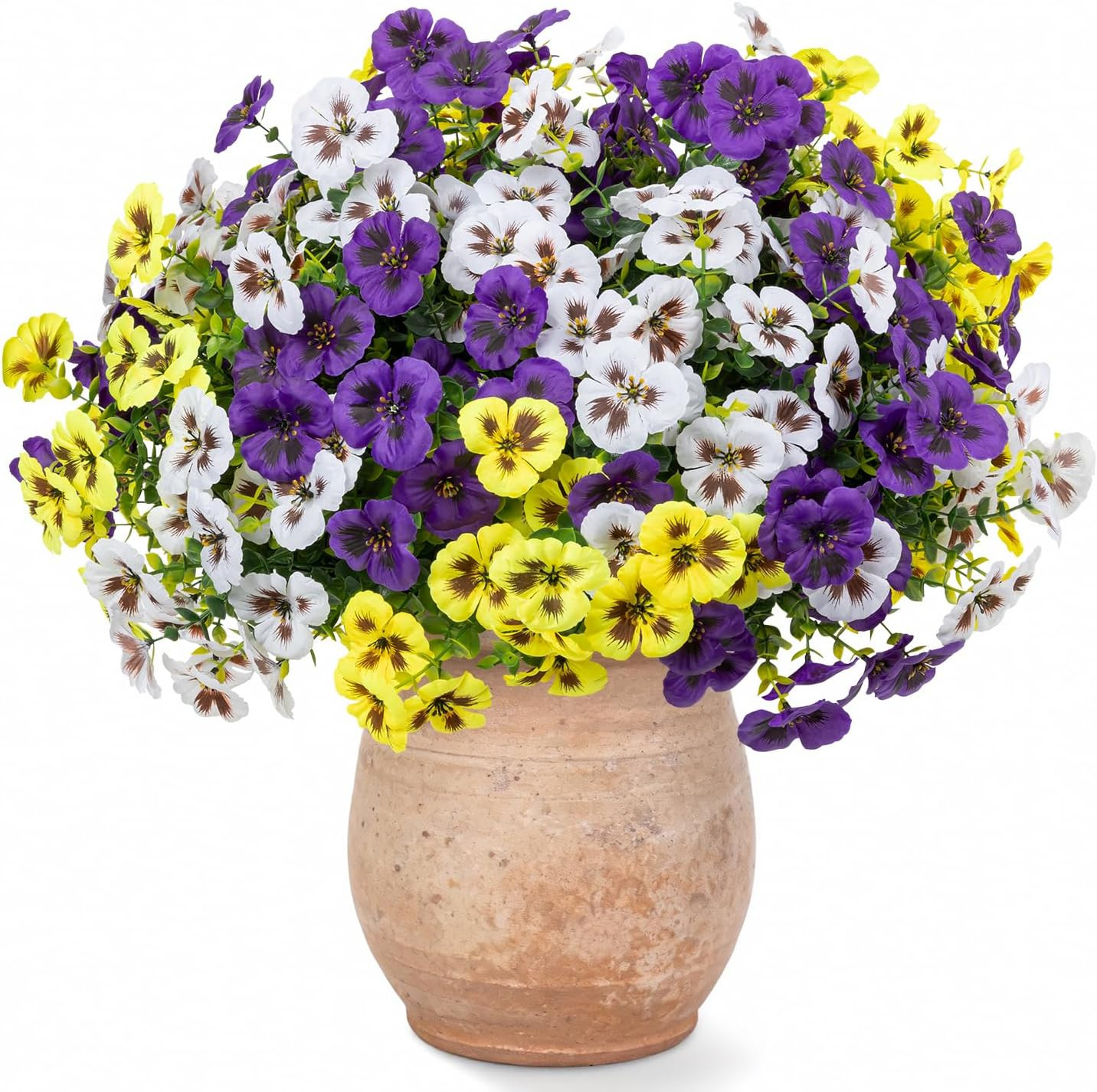 24 Pcs Artificial Fake Pansy Flowers for Outdoor,Faux Silk Plants Flowers UV Res