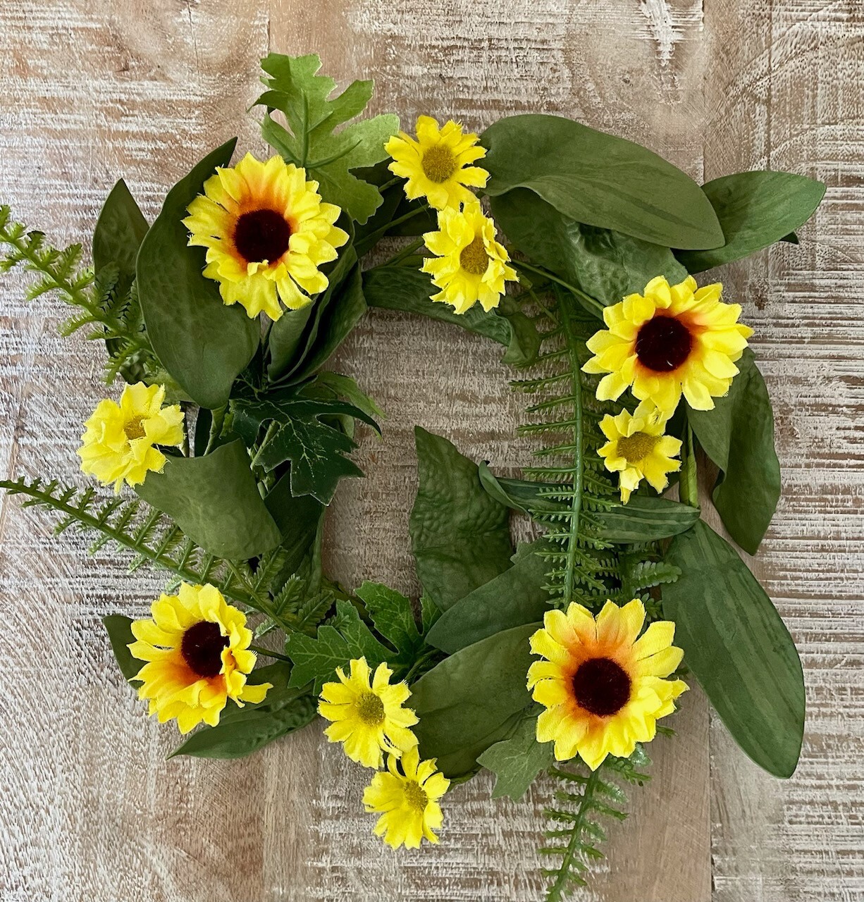 New Summer Country Rustic YELLOW DAISY SUNFLOWER CANDLE RING Wreath 4.5″