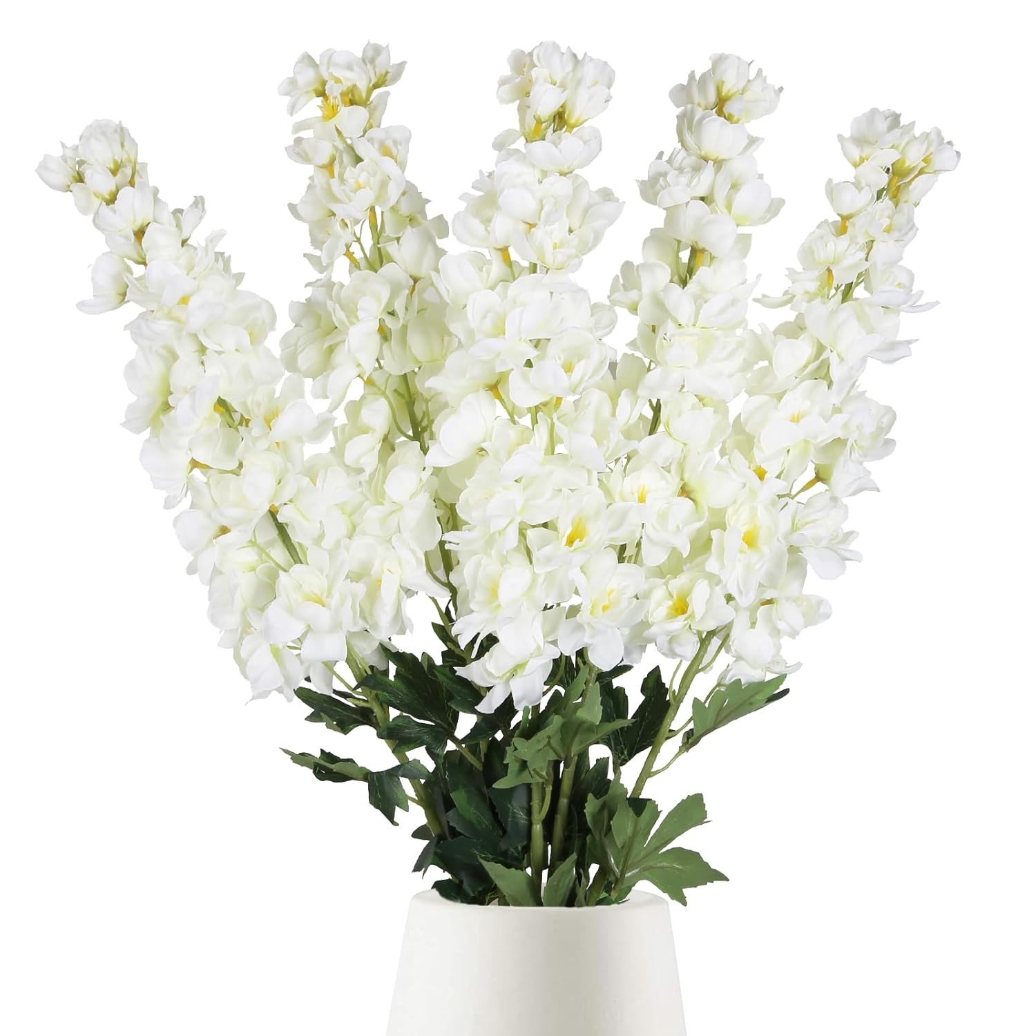 White Artificial Delphinium Faux Larkspur Flowers 5PCS 39″ Long Stem White