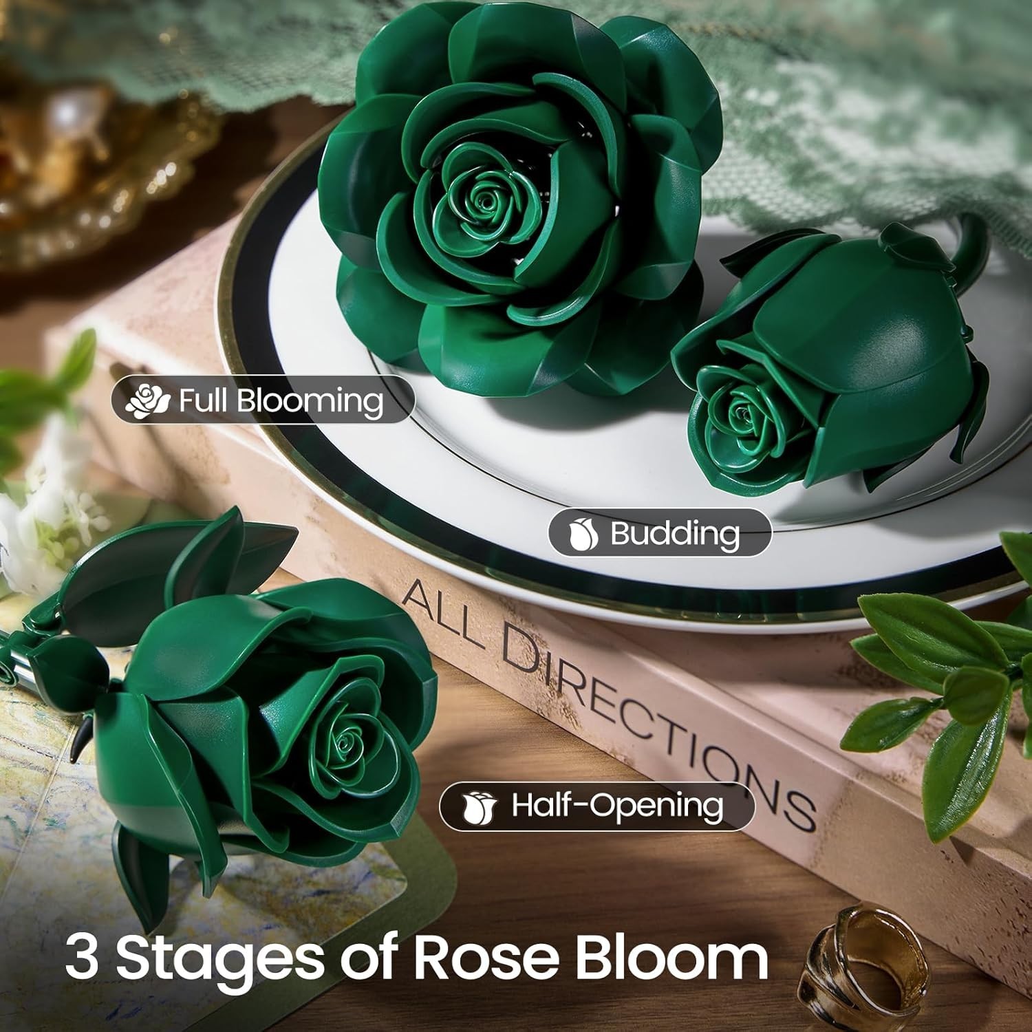 Creative 12-Piece Floral Building Set with Frosted Petals – Perfect for Gifting