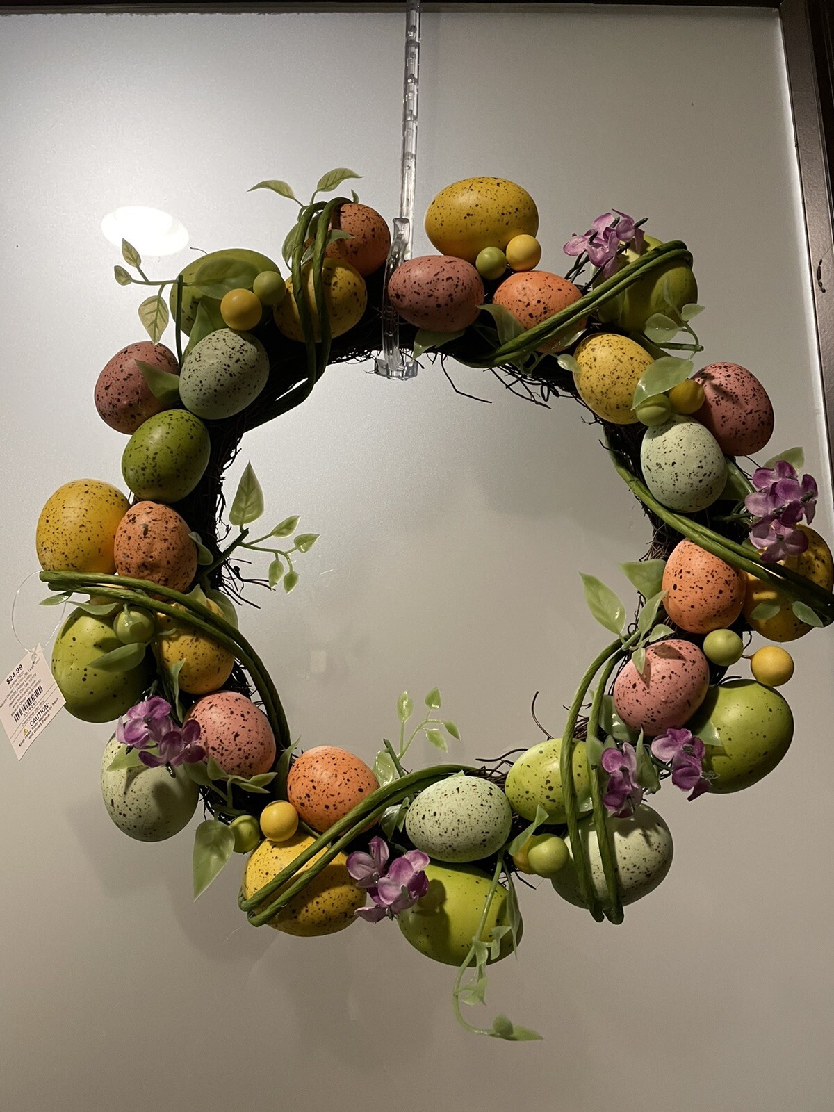 Easter Wreath Grapevine Speckled Wall Decoration 15″ Dia Flowers NEW!