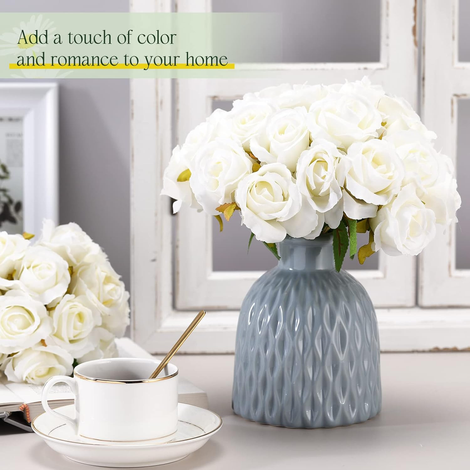 240 Pcs White Silk Artificial Rose Flowers for Weddings & Home Decor