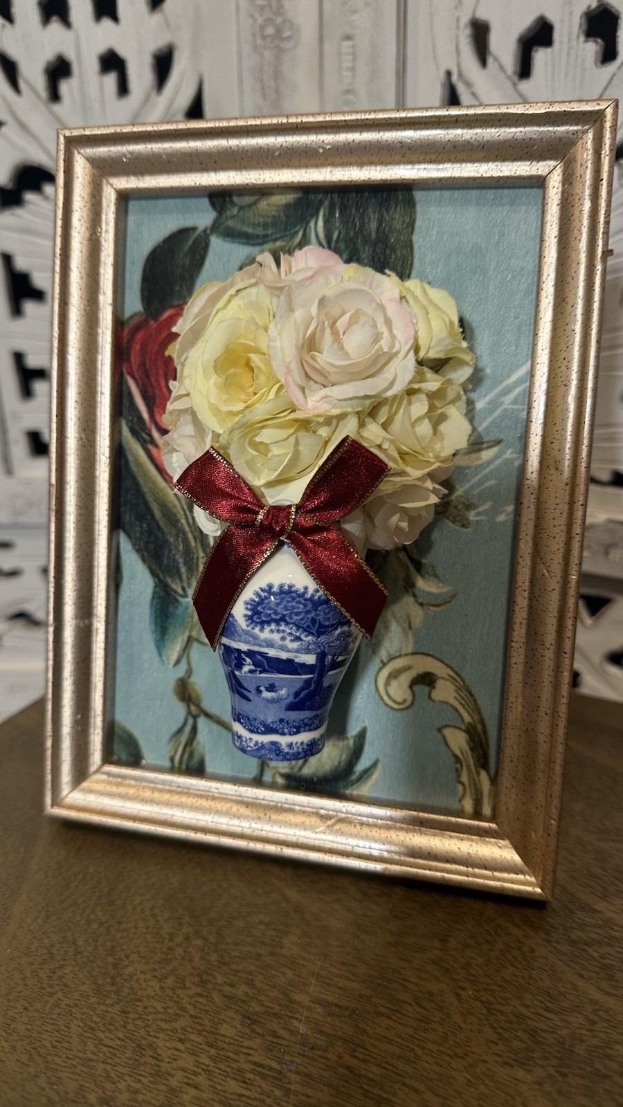 3D Floral Topiary – Spode Ginger Jar Chinoiserie Wall Decor, Silk Roses