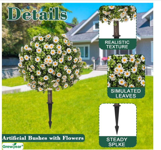 Fall Artificial Topiary Ball with Spike Set of 2, Faux Boxwoods White